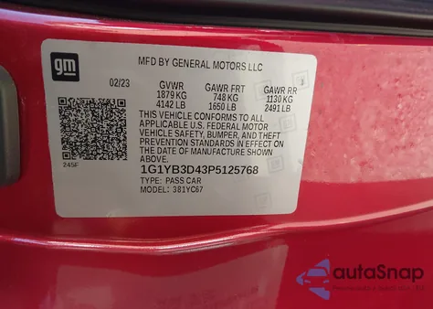 2023 Chevrolet Corvette Stingray Rwd 2Lt z USA, uszkodzony, nr VIN 1G1YB3D43P5125768